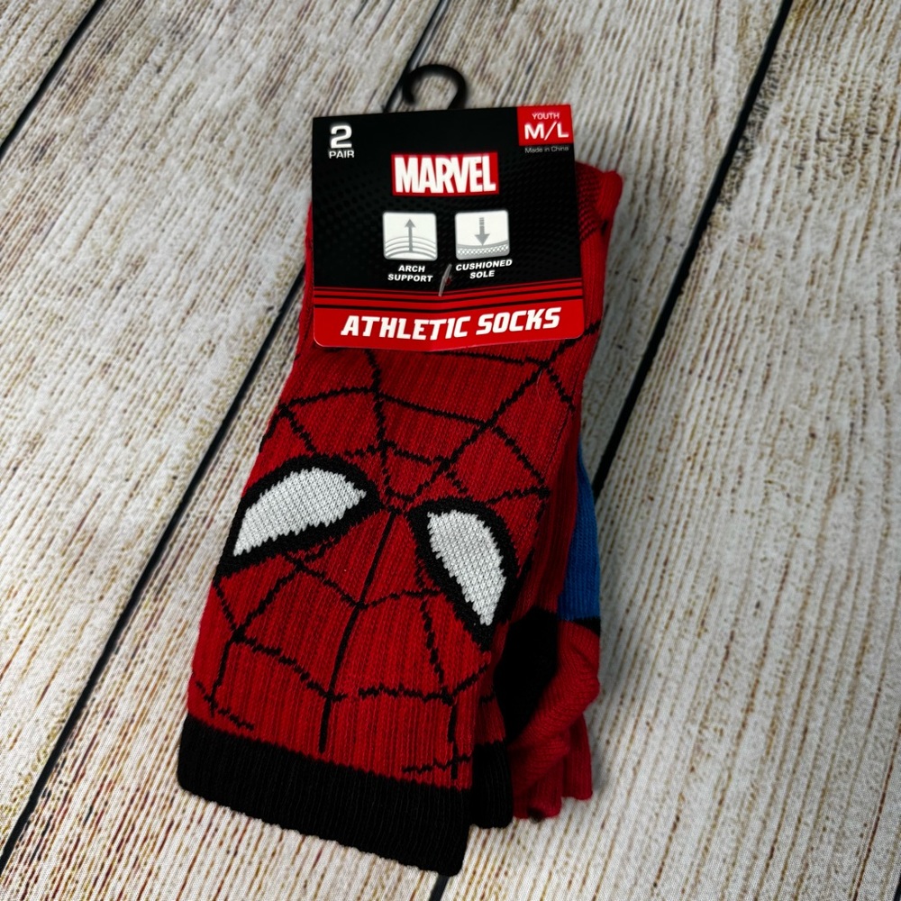 NWT Marvel Athletic Socks Spider Man 2 Pair Youth M/L